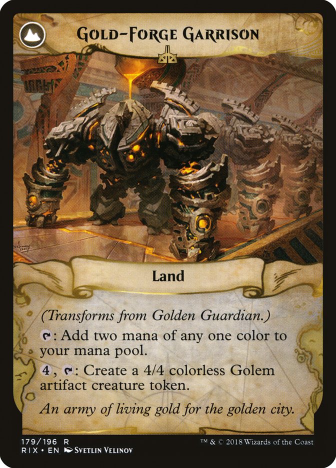 Golden Guardian // Gold-Forge Garrison [Rivals of Ixalan] | Good Games Cannington