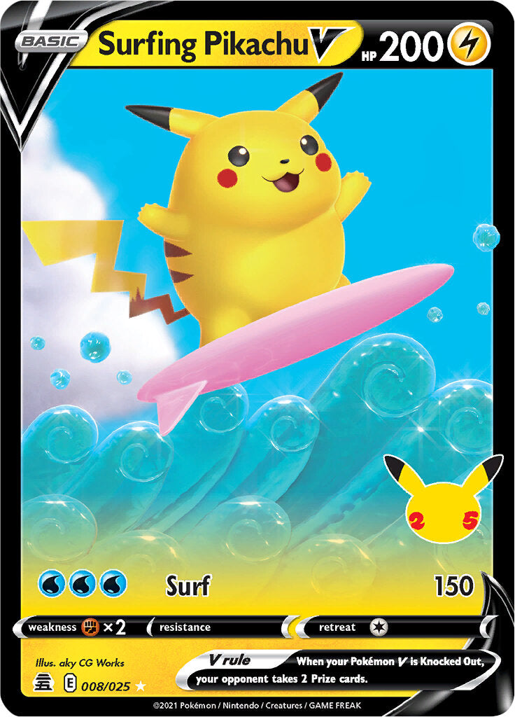 Surfing Pikachu V (008/025) [Celebrations: 25th Anniversary] | Good Games Cannington