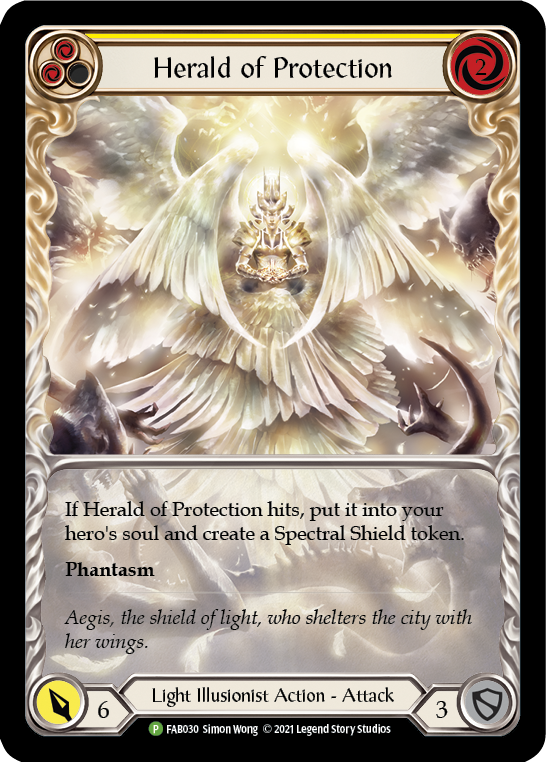 Herald of Protection (Yellow Extended Art) [FAB030] (Promo)  Rainbow Foil | Good Games Cannington