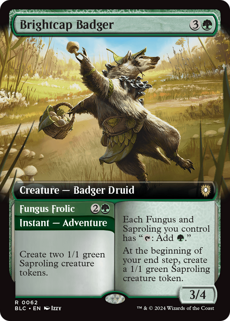 Brightcap Badger // Fungus Frolic (Extended Art) [Bloomburrow Commander] | Good Games Cannington