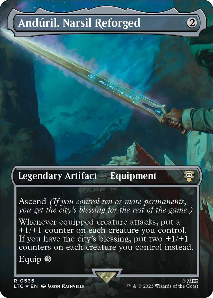 Anduril, Narsil Reforged (Borderless) (Surge Foil) [The Lord of the Rings: Tales of Middle-Earth Commander] | Good Games Cannington