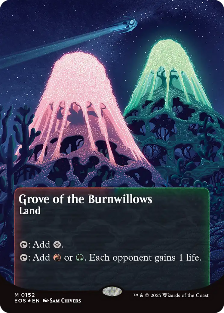 Grove of the Burnwillows (0152) (Borderless) (Galaxy Foil) [Edge of Eternities: Stellar Sights] | Good Games Cannington