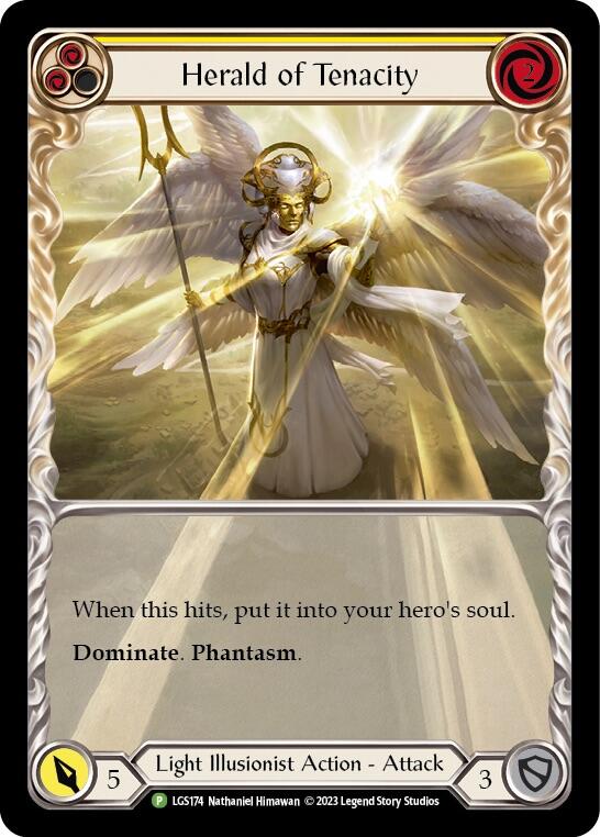 Herald of Tenacity (Yellow) [LGS174] (Promo)  Rainbow Foil | Good Games Cannington