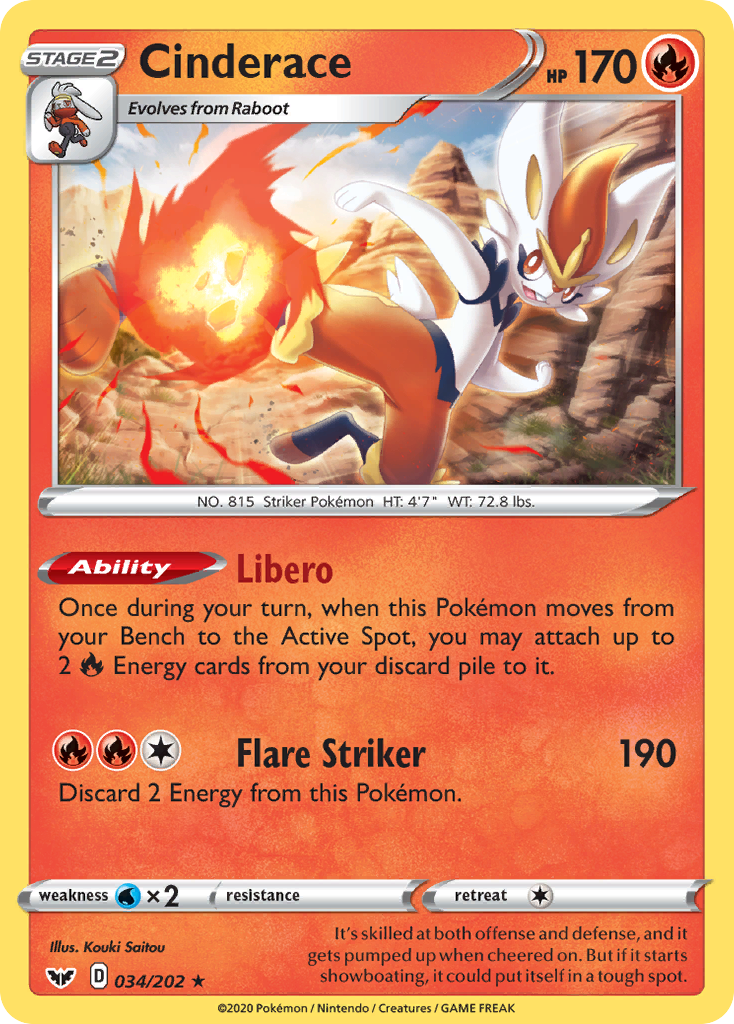Cinderace (034/202) (Theme Deck Exclusive) [Sword & Shield: Base Set] | Good Games Cannington