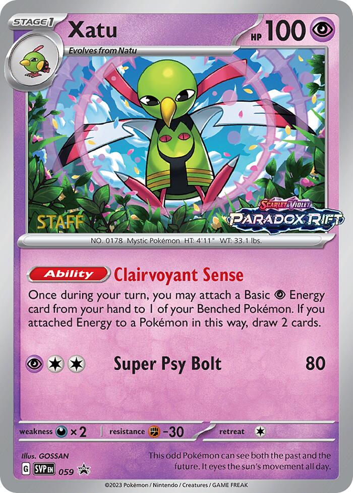 Xatu (059) (Staff Prerelease Promo) [Scarlet & Violet: Black Star Promos] | Good Games Cannington