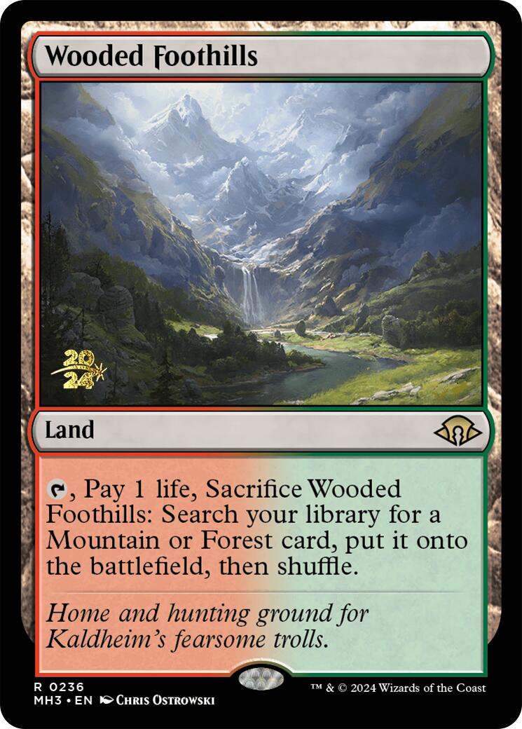 Wooded Foothills [Modern Horizons 3 Prerelease Promos] | Good Games Cannington