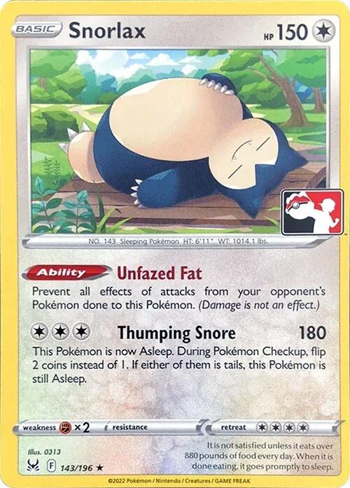 Snorlax (143/196) [Prize Pack Series Three] | Good Games Cannington