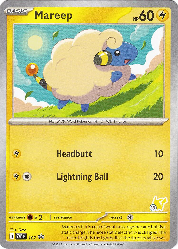 Mareep (107) (Pikachu Stamp #19) [Battle Academy 2024] | Good Games Cannington