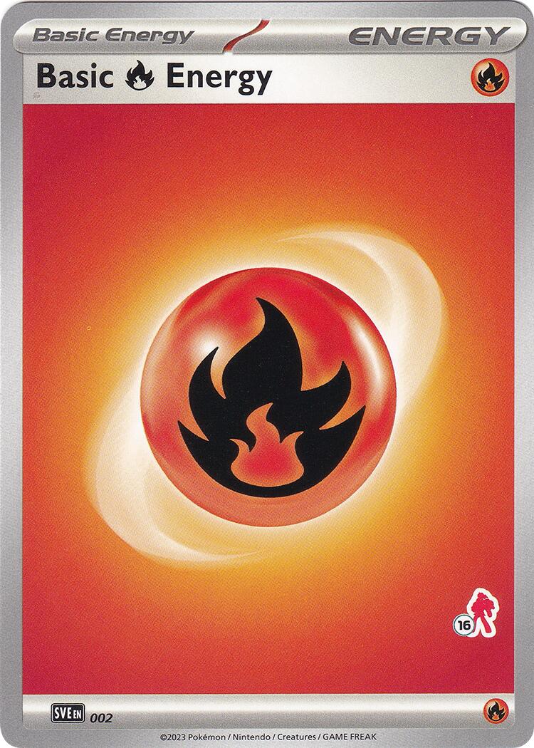 Basic Fire Energy (002) (Armarouge Stamp #16) [Battle Academy 2024] | Good Games Cannington