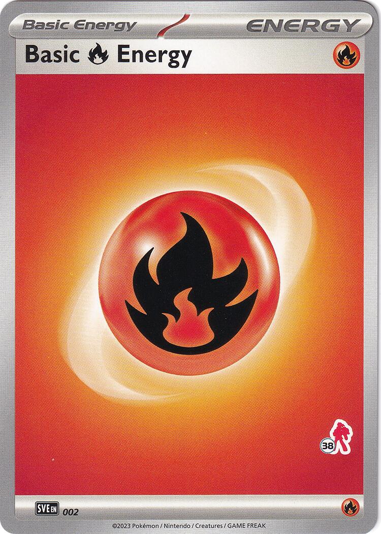 Basic Fire Energy (002) (Armarouge Stamp #38) [Battle Academy 2024] | Good Games Cannington