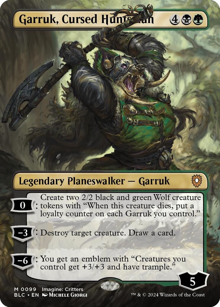 Garruk, Cursed Huntsman (Borderless) [Bloomburrow Commander] | Good Games Cannington