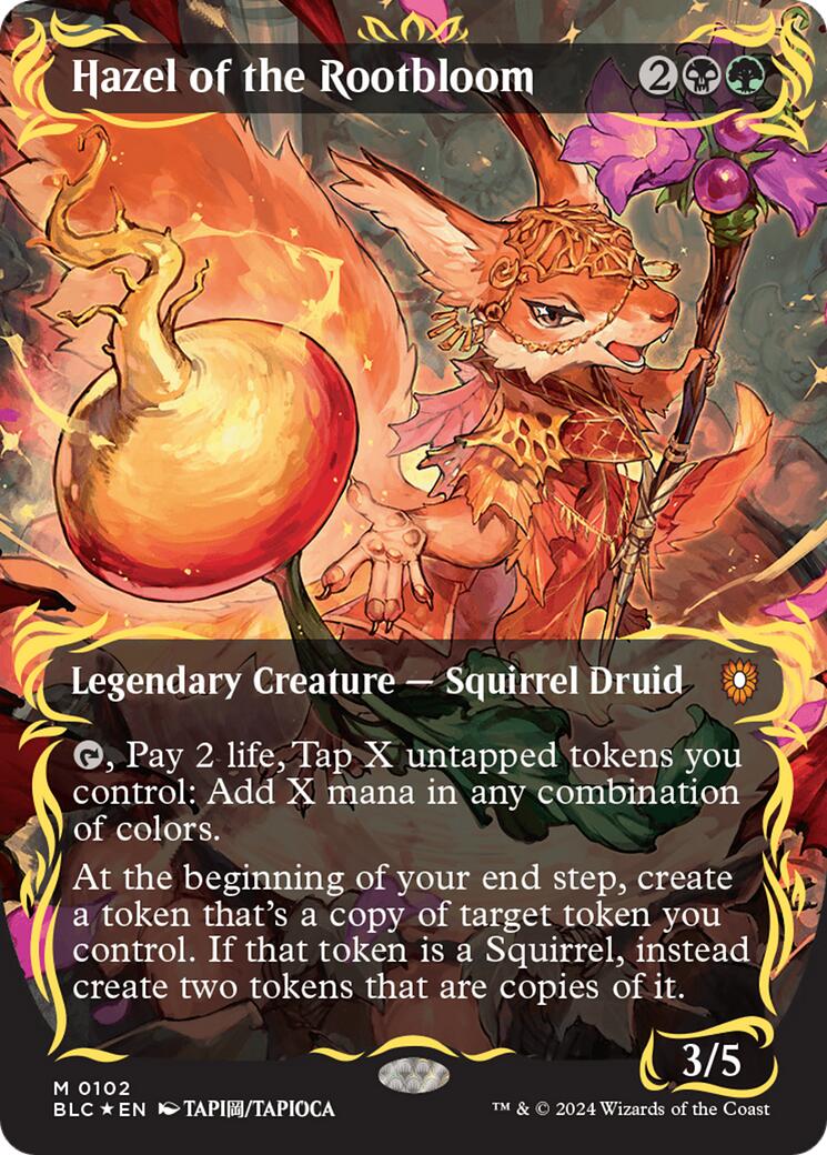 Hazel of the Rootbloom (Borderless) (Raised Foil) [Bloomburrow Commander] | Good Games Cannington
