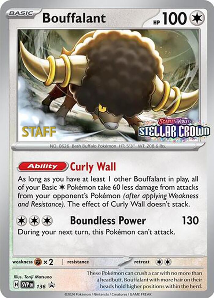 Bouffalant (136) (Staff Promo) [Scarlet & Violet: Black Star Promos] | Good Games Cannington