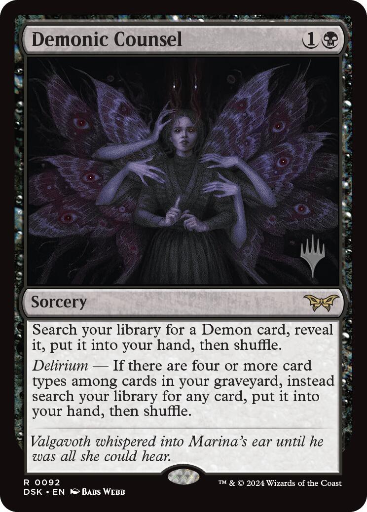 Demonic Counsel (Promo Pack) [Duskmourn: House of Horror Promos] | Good Games Cannington