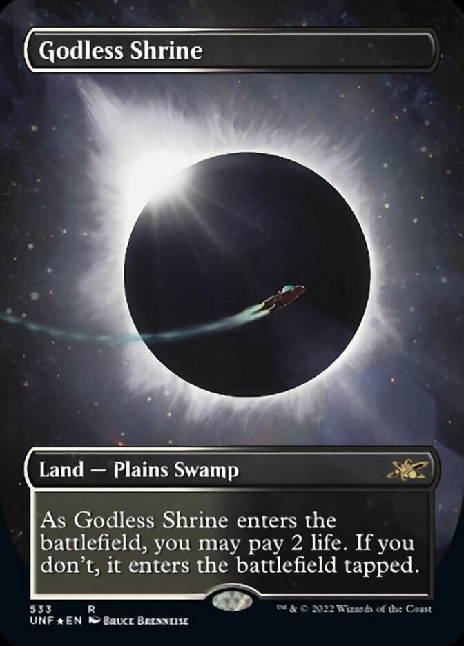 Godless Shrine (Borderless) (Galaxy Foil) [Unfinity] | Good Games Cannington