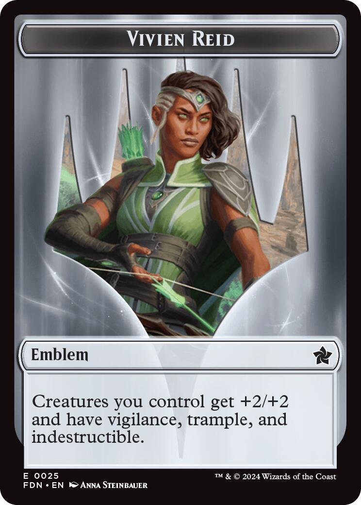 Emblem - Vivien Reid // Elf Warrior Double-Sided Token [Foundations Tokens] | Good Games Cannington
