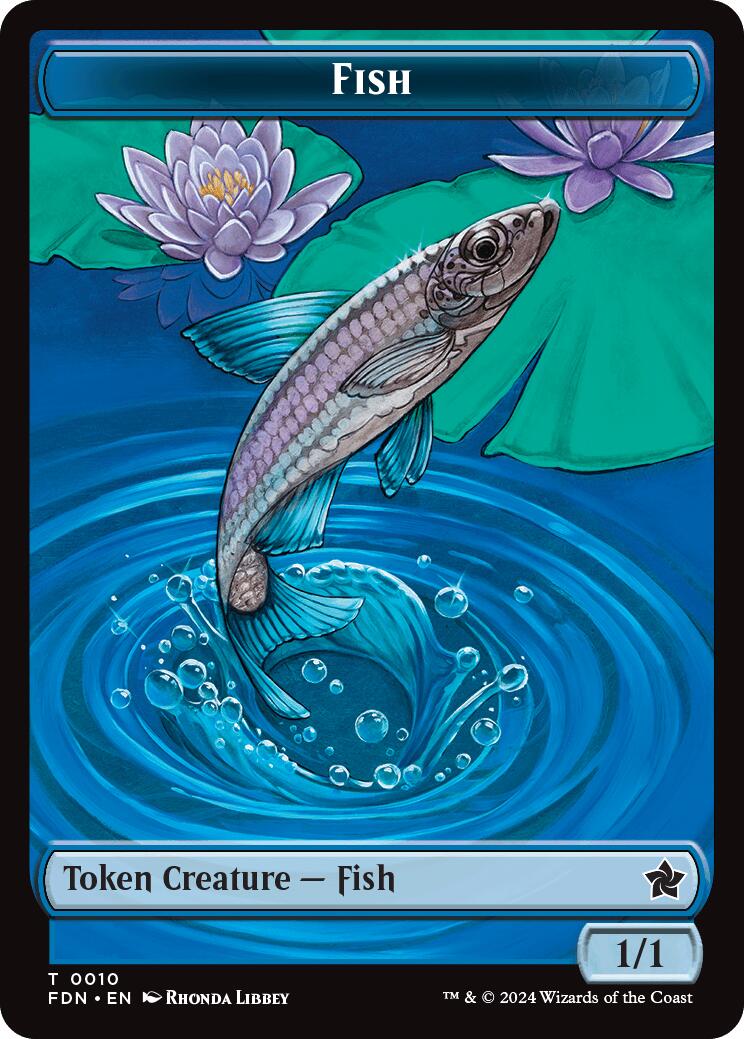 Faerie // Fish Doubled-Sided Token [Foundations Tokens] | Good Games Cannington