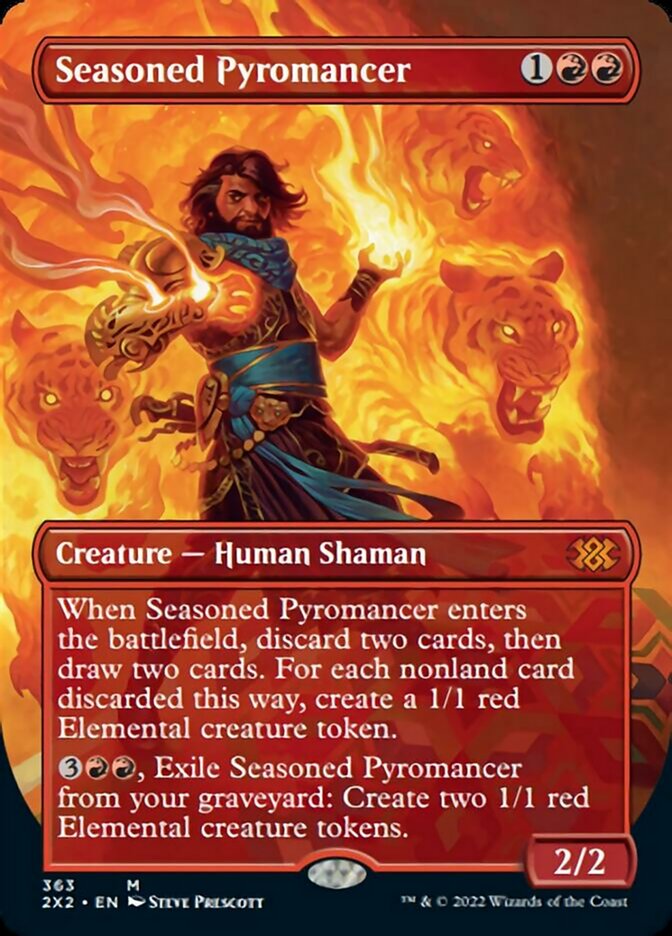 Seasoned Pyromancer (Borderless Alternate Art) [Double Masters 2022] | Good Games Cannington
