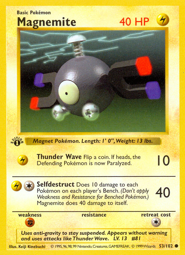 Magnemite (53/102) (Shadowless) [Base Set 1st Edition] | Good Games Cannington
