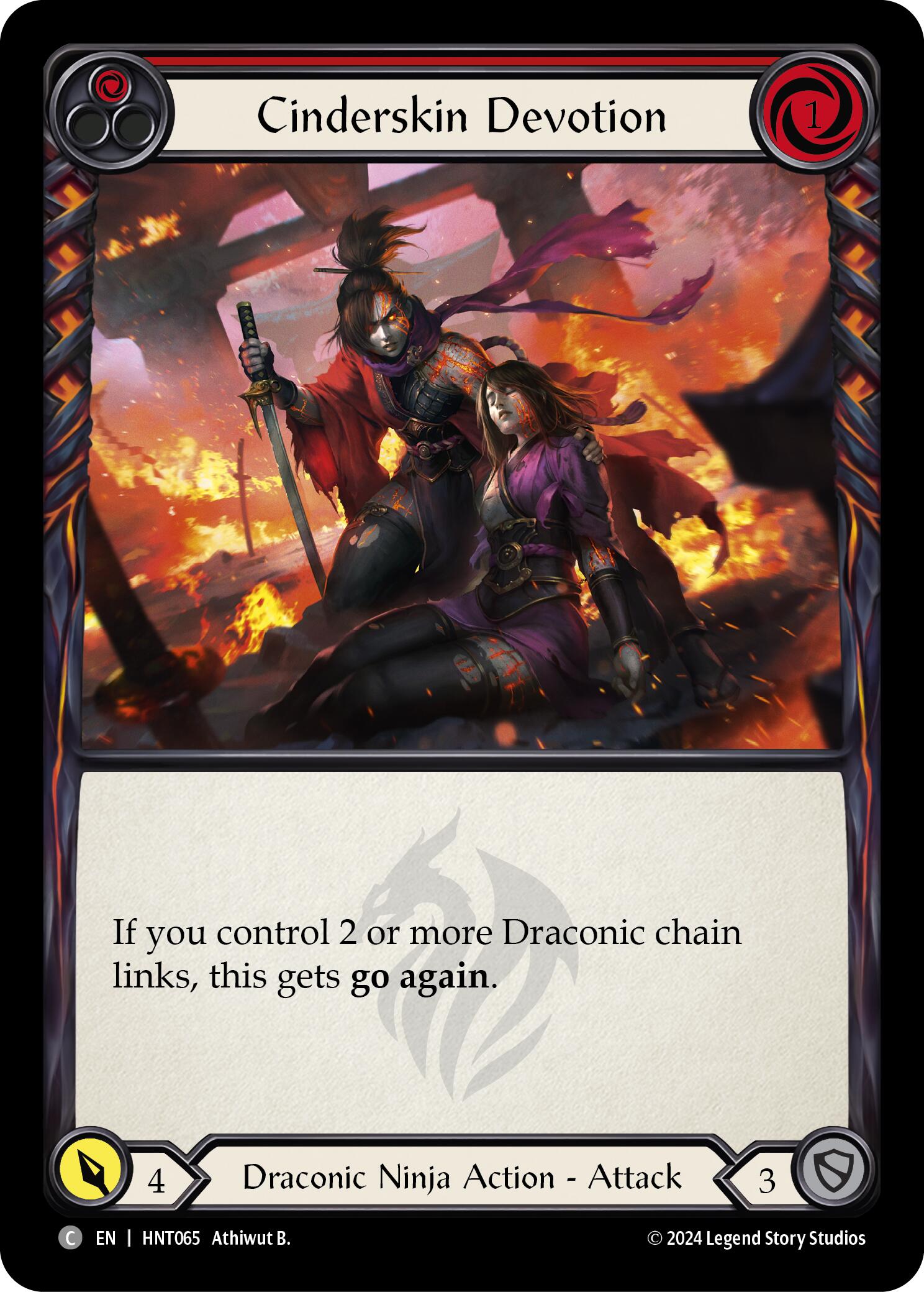 Cinderskin Devotion (Red) [HNT065] (The Hunted)  Rainbow Foil | Good Games Cannington