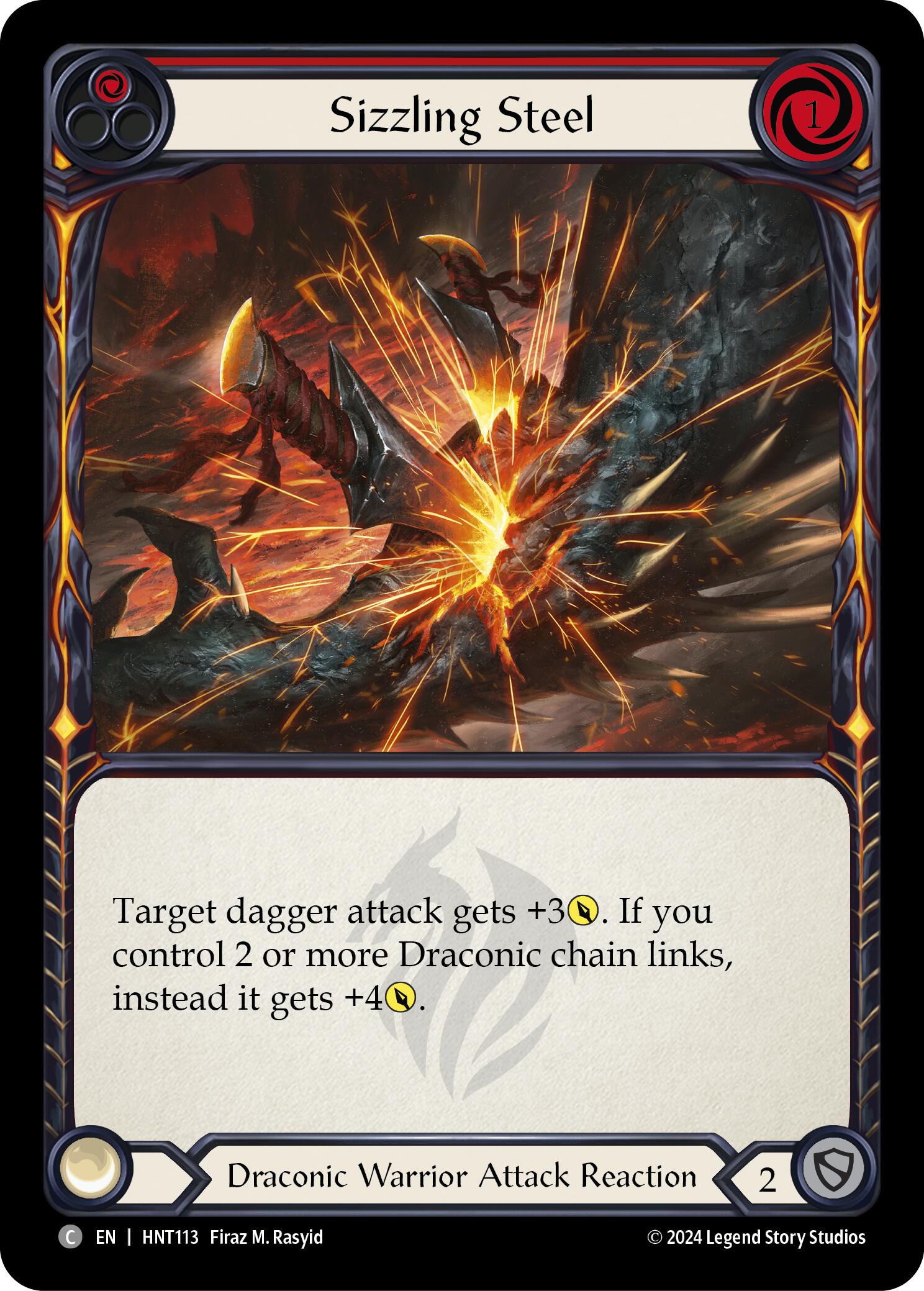 Sizzling Steel (Red) [HNT113] (The Hunted)  Rainbow Foil | Good Games Cannington