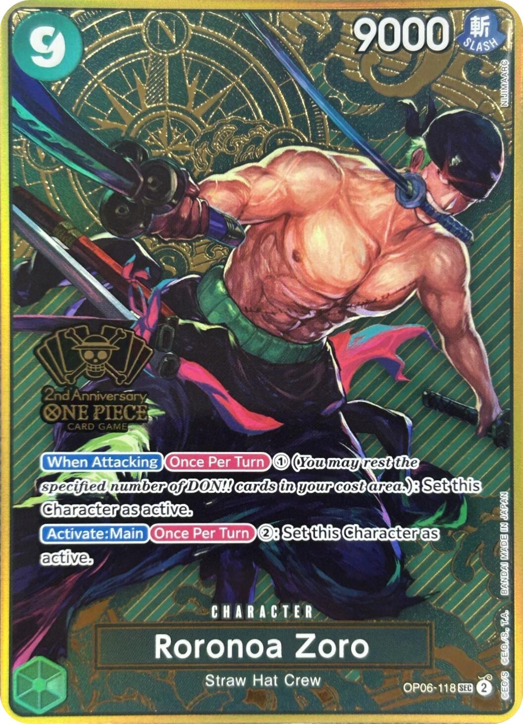 Roronoa Zoro (Japanese Version 2nd Anniversary Set) [One Piece Promotion Cards] | Good Games Cannington