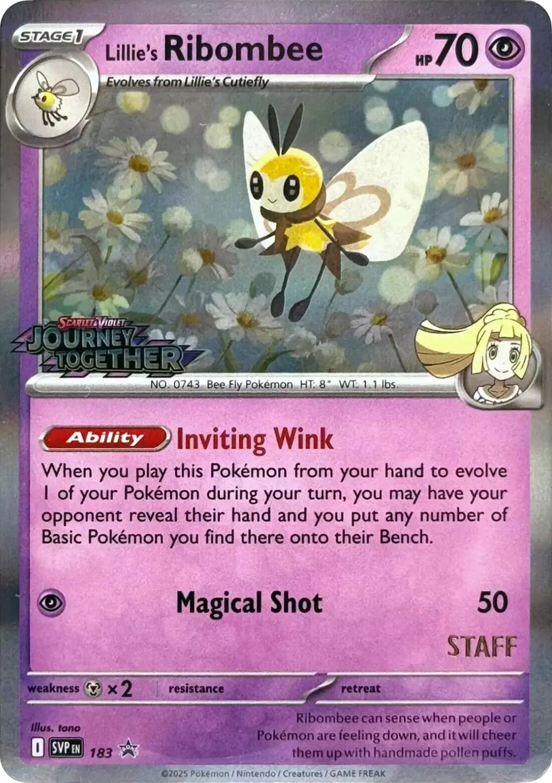 Lillie's Ribombee (183) (Prerelease Staff) [Scarlet & Violet: Black Star Promos] | Good Games Cannington