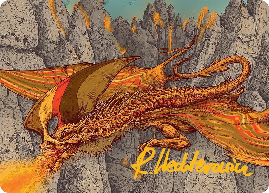 Magmatic Hellkite Art Card (34/54) (Gold-Stamped Signature) [Tarkir: Dragonstorm Art Series] | Good Games Cannington