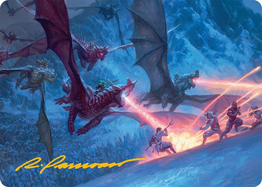 Dragonback Assault Art Card (22/54) (Gold-Stamped Signature) [Tarkir: Dragonstorm Art Series] | Good Games Cannington