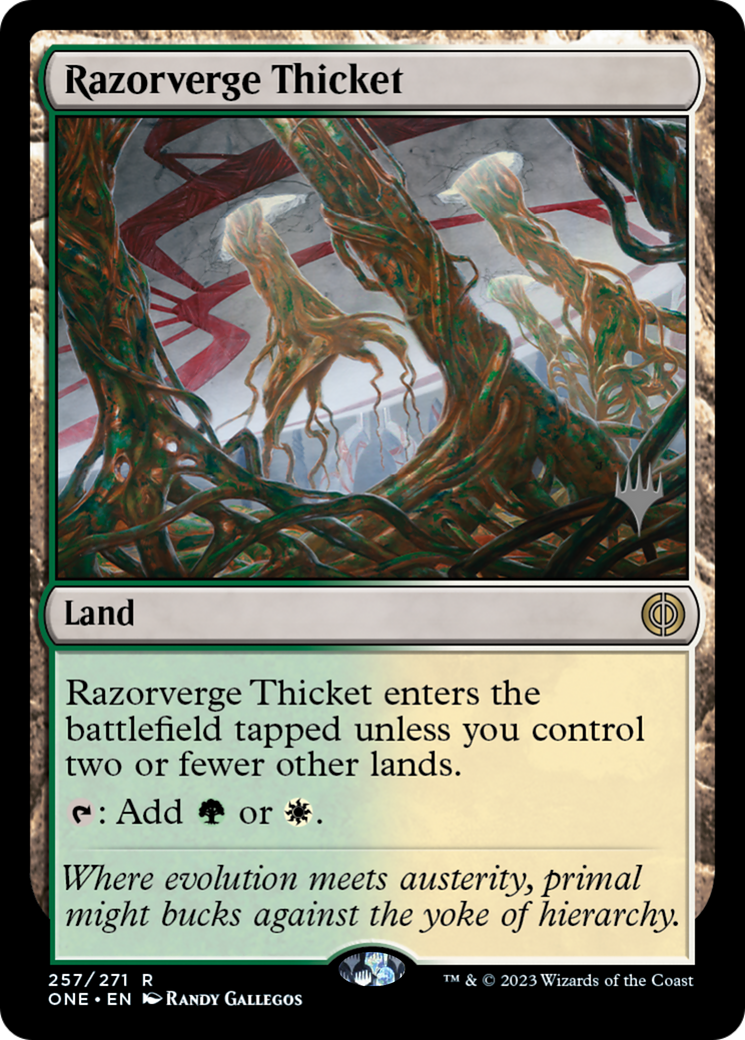 Razorverge Thicket (Promo Pack) [Phyrexia: All Will Be One Promos] | Good Games Cannington