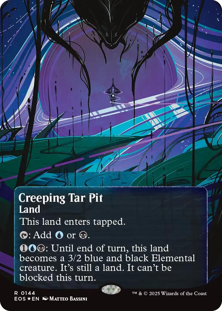 Creeping Tar Pit (0144) (Borderless) (Galaxy Foil) [Edge of Eternities: Stellar Sights] | Good Games Cannington