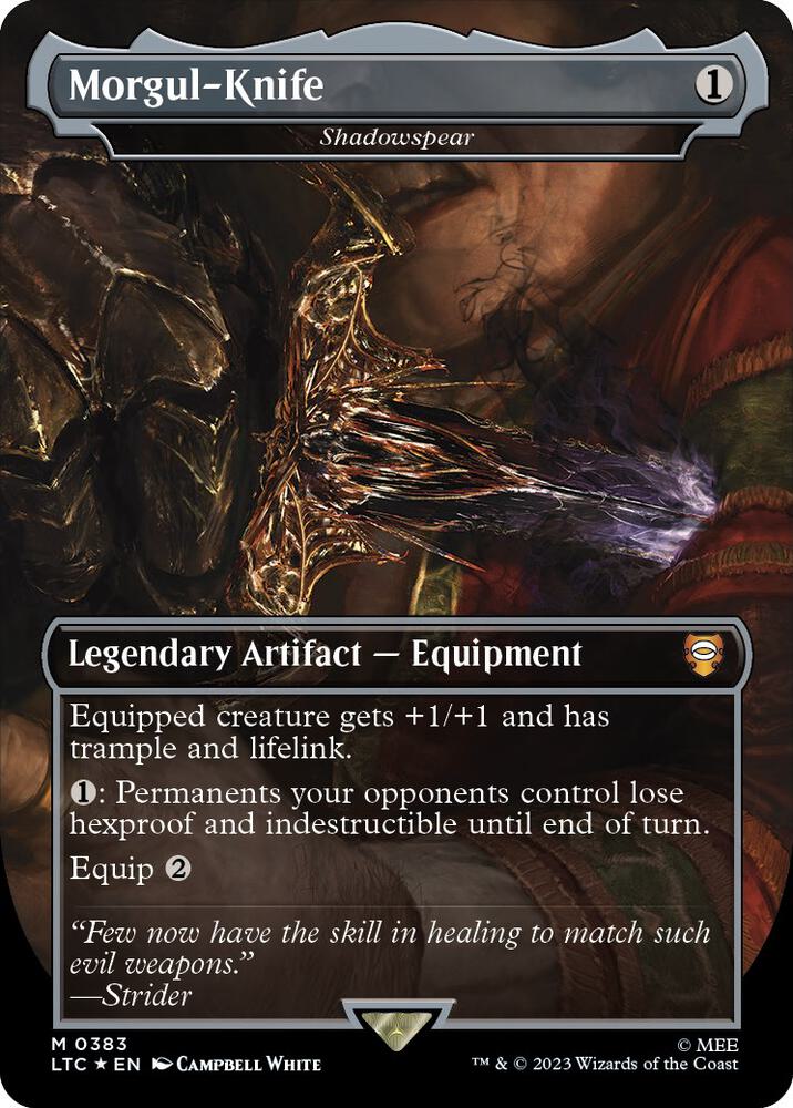 Morgul Knife Shadowspear Borderless Surge Foil 383 (Commander: The Lord of the Rings: Tales of Middle-earth)  - Borderless Surge Foil | Good Games Cannington