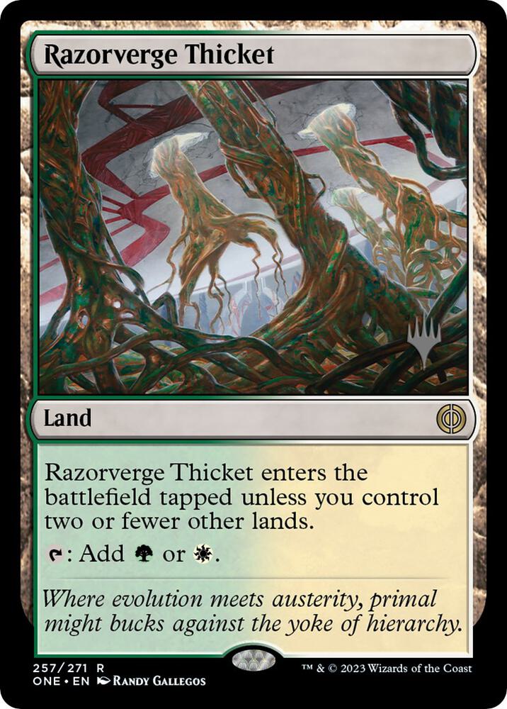 Razorverge Thicket 257 (Promo Pack: Phyrexia: All Will Be One)  - Foil | Good Games Cannington