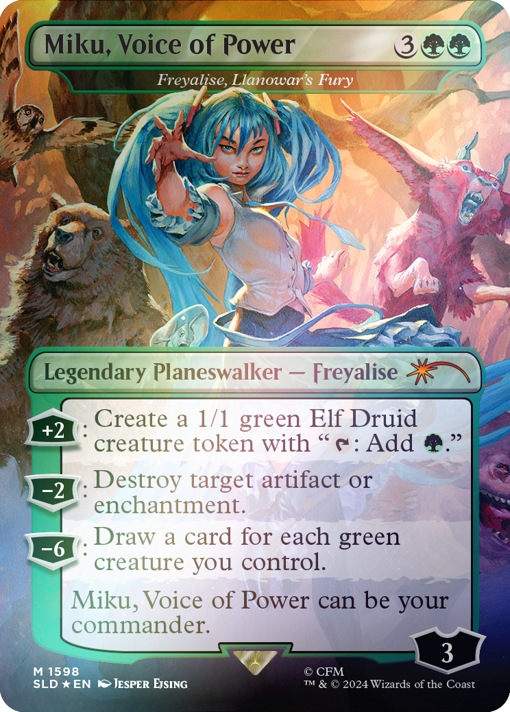 Miku, Voice of Power - Freyalise, Llanowar's Fury (Rainbow Foil) [Secret Lair Drop Series] | Good Games Cannington