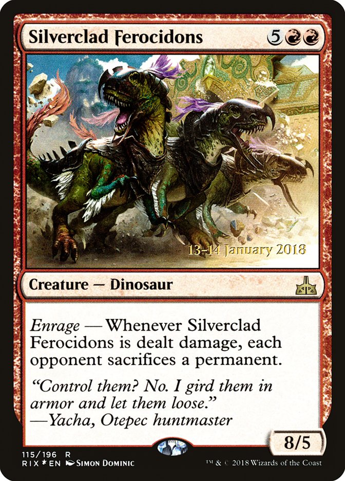 Silverclad Ferocidons [Rivals of Ixalan Prerelease Promos] | Good Games Cannington