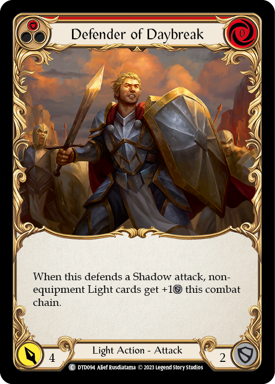 Defender of Daybreak (Red) [DTD094] (Dusk Till Dawn)  Rainbow Foil | Good Games Cannington