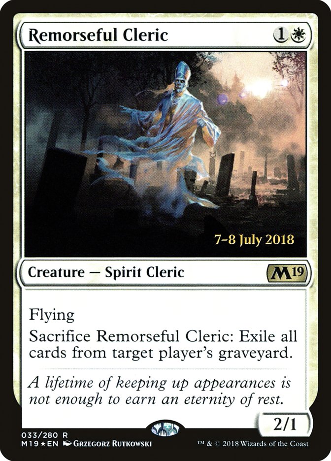 Remorseful Cleric [Core Set 2019 Prerelease Promos] | Good Games Cannington