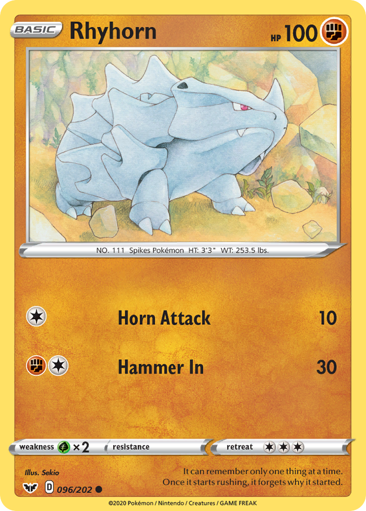 Rhyhorn (096/202) [Sword & Shield: Base Set] | Good Games Cannington