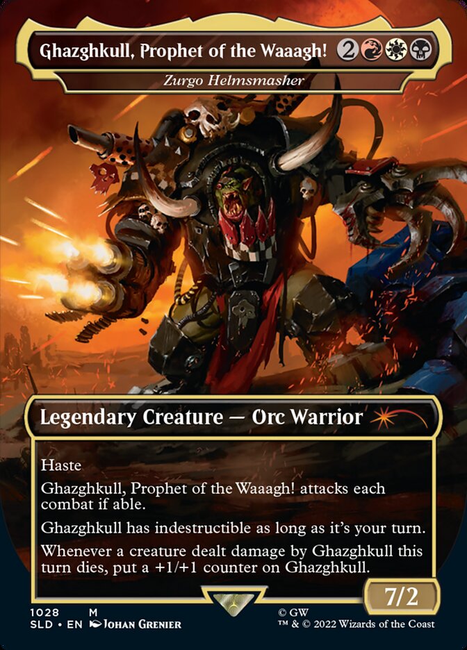 Ghazghkull, Prophet of the Waaagh! - Zurgo Helmsmasher (Borderless) [Secret Lair Drop Series] | Good Games Cannington