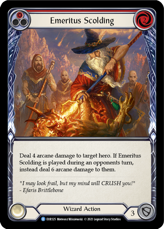 Emeritus Scolding (Red) [EVR125] (Everfest)  1st Edition Rainbow Foil | Good Games Cannington