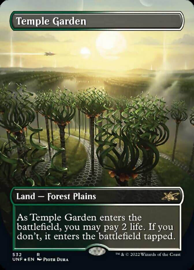 Temple Garden (Borderless) (Galaxy Foil) [Unfinity] | Good Games Cannington