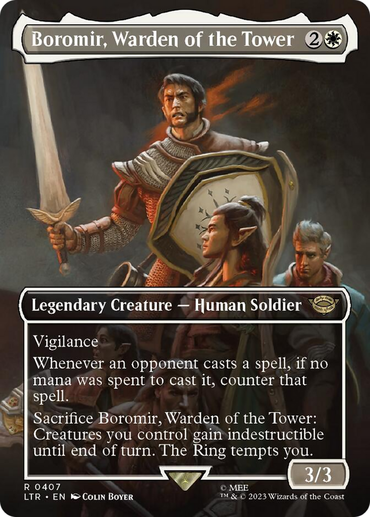 Boromir, Warden of the Tower (Borderless Alternate Art) [The Lord of the Rings: Tales of Middle-Earth] | Good Games Cannington