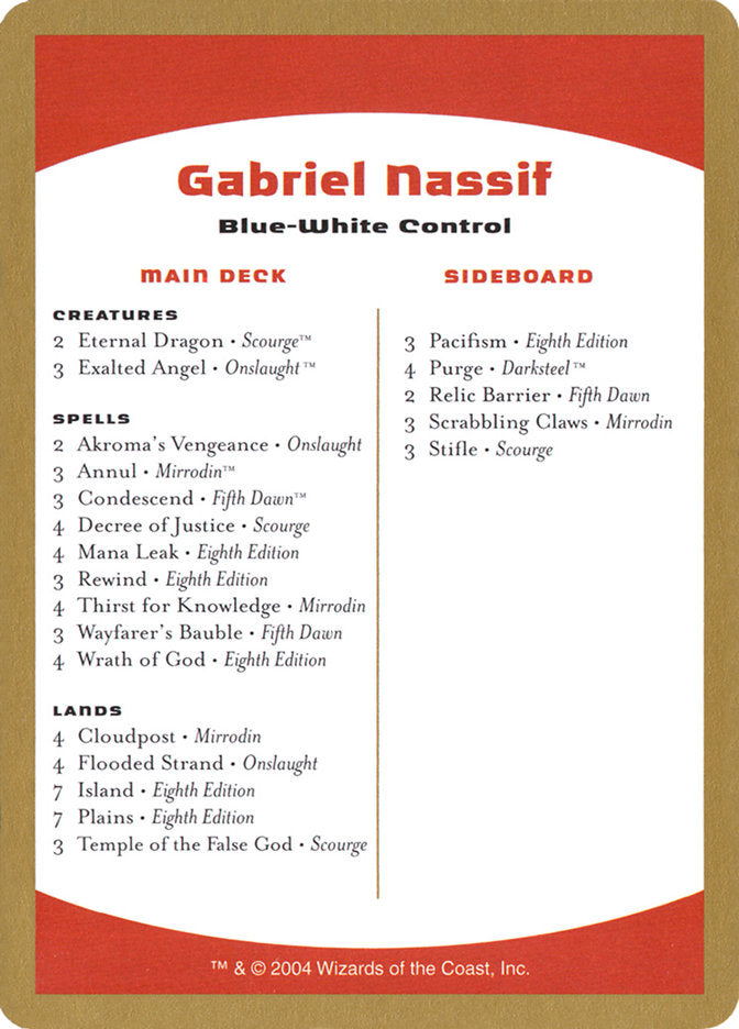 Gabriel Nassif Decklist [World Championship Decks 2004] | Good Games Cannington