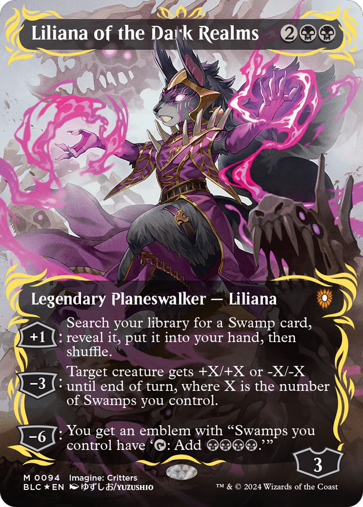 Liliana of the Dark Realms (Borderless) (Raised Foil) [Bloomburrow Commander] | Good Games Cannington