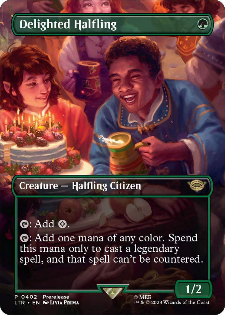 Delighted Halfling (Borderless Alternate Art) [The Lord of the Rings: Tales of Middle-Earth] | Good Games Cannington