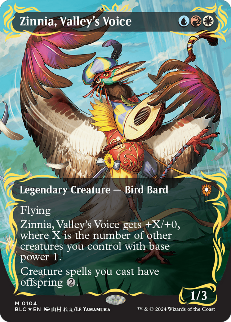 Zinnia, Valley's Voice (Borderless) (Raised Foil) [Bloomburrow Commander] | Good Games Cannington