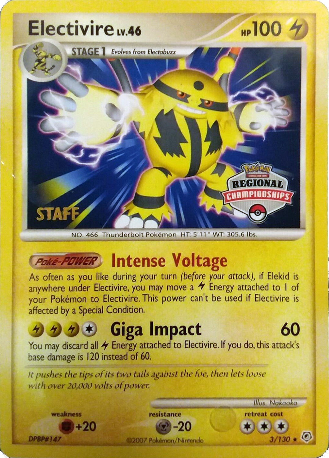 Electivire (003/130) (2008 Staff Regional Championships) [League & Championship Cards] | Good Games Cannington