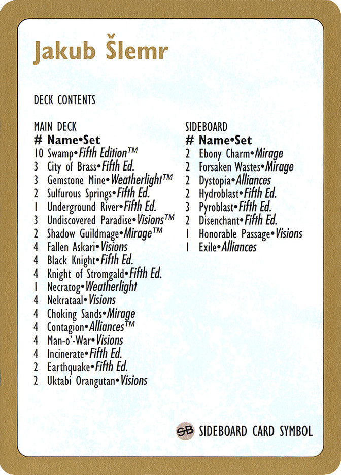 Jakub Slemr Decklist [World Championship Decks 1997] | Good Games Cannington