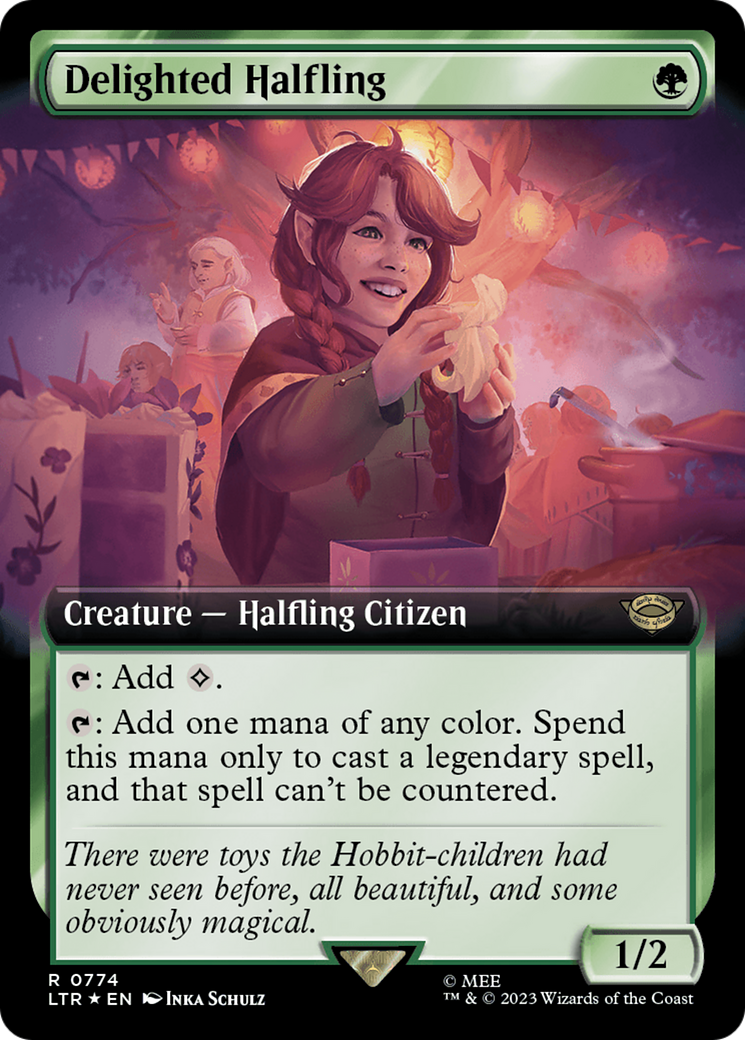 Delighted Halfling (Extended Art) (Surge Foil) [The Lord of the Rings: Tales of Middle-Earth] | Good Games Cannington