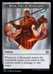 Phyrexian Mite (011) // Koth, Fire of Resistance Emblem Double-Sided Token [Phyrexia: All Will Be One Tokens] | Good Games Cannington